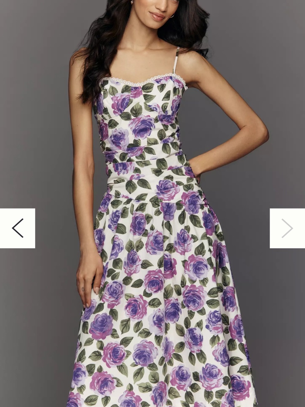Anthropologie White Midi Dress with Purple Floral Print